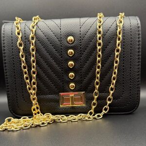 Alfa Bags Classic Collection Black Quilted Chevron Chain Shoulder Bag